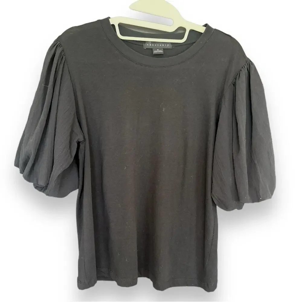 Sanctuary - Dream State Tee, Black Puff Sleeve Top Size Medium - Picture 12 of 13